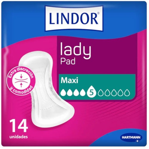 Absorbente incontinencia orina ligera lindor lady pad maxi 5 gotas 14 unidades - molicare premium la