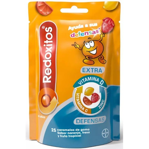 Redoxitos extra defensas  25 caramelos goma sabor naranja fresa y fruta tropical